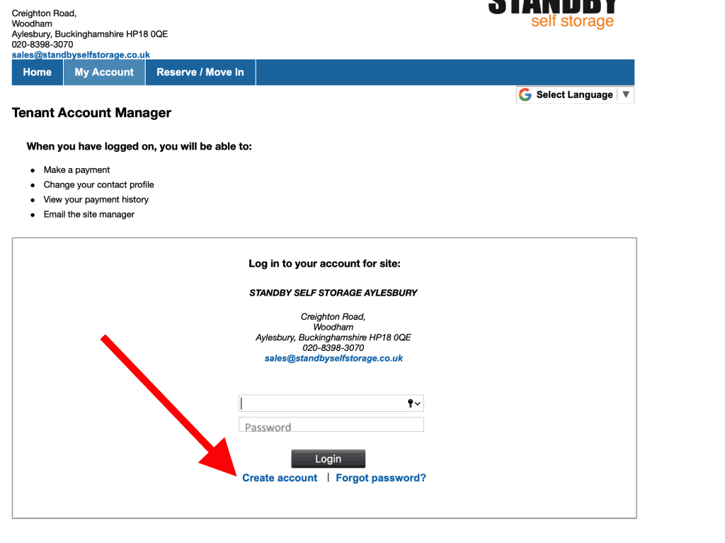 Creating an online account for your storage unit with Standby